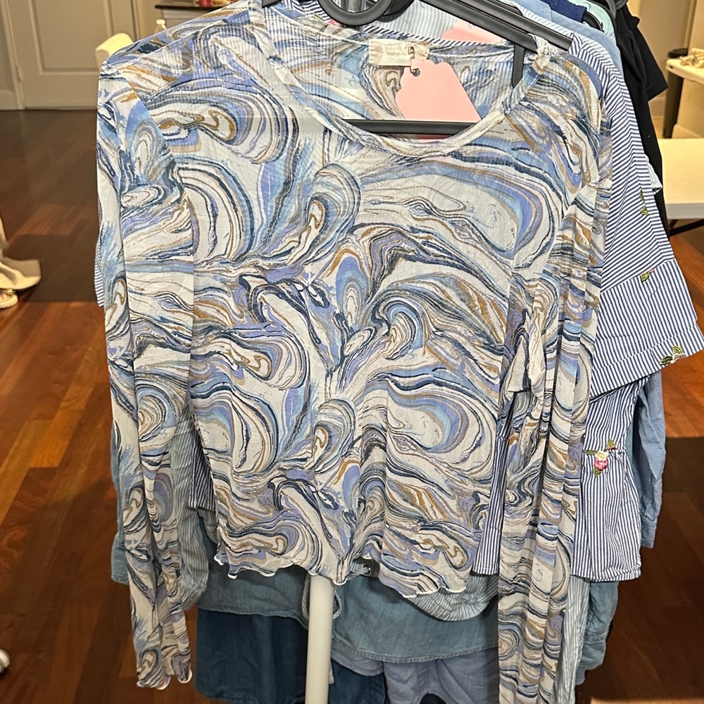 Altar'd State Blue and Brown Swirl Blouse
